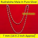 MANTRA SIDDHA RUDRAKSHA MALA IN PURE SILVER (7 MM 14" X 2 Inch) NATURAL BEADS